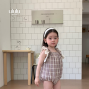 チェックレースロンパース