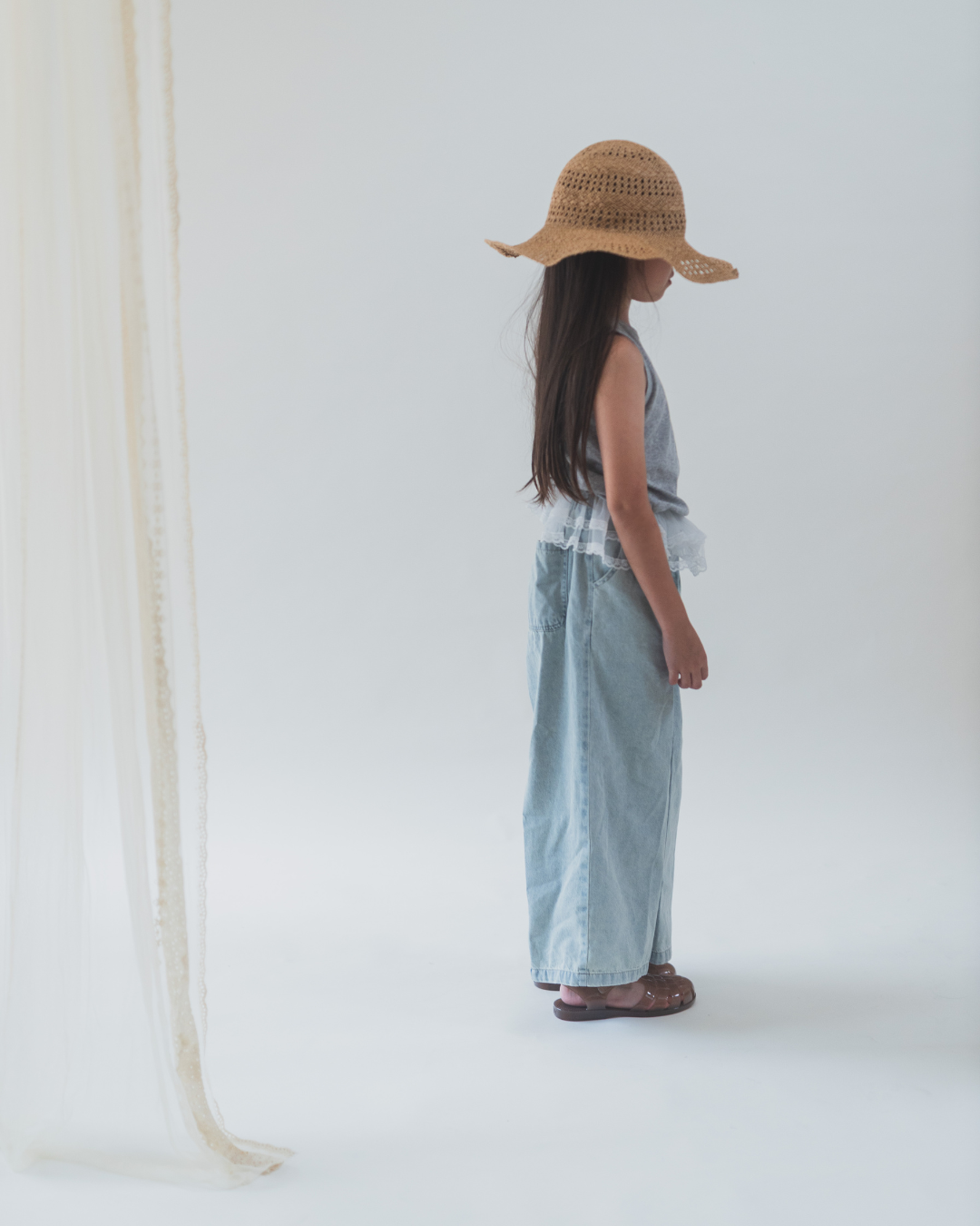 【SALE】チュールフリルノースリーブトップス