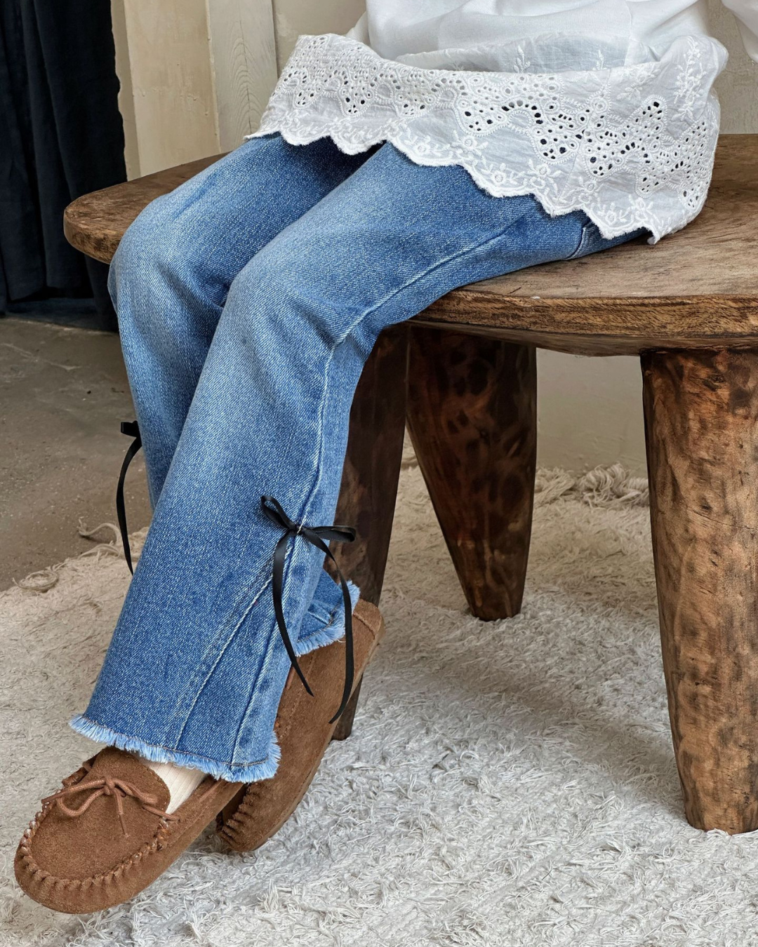 レースアップデニムパンツ