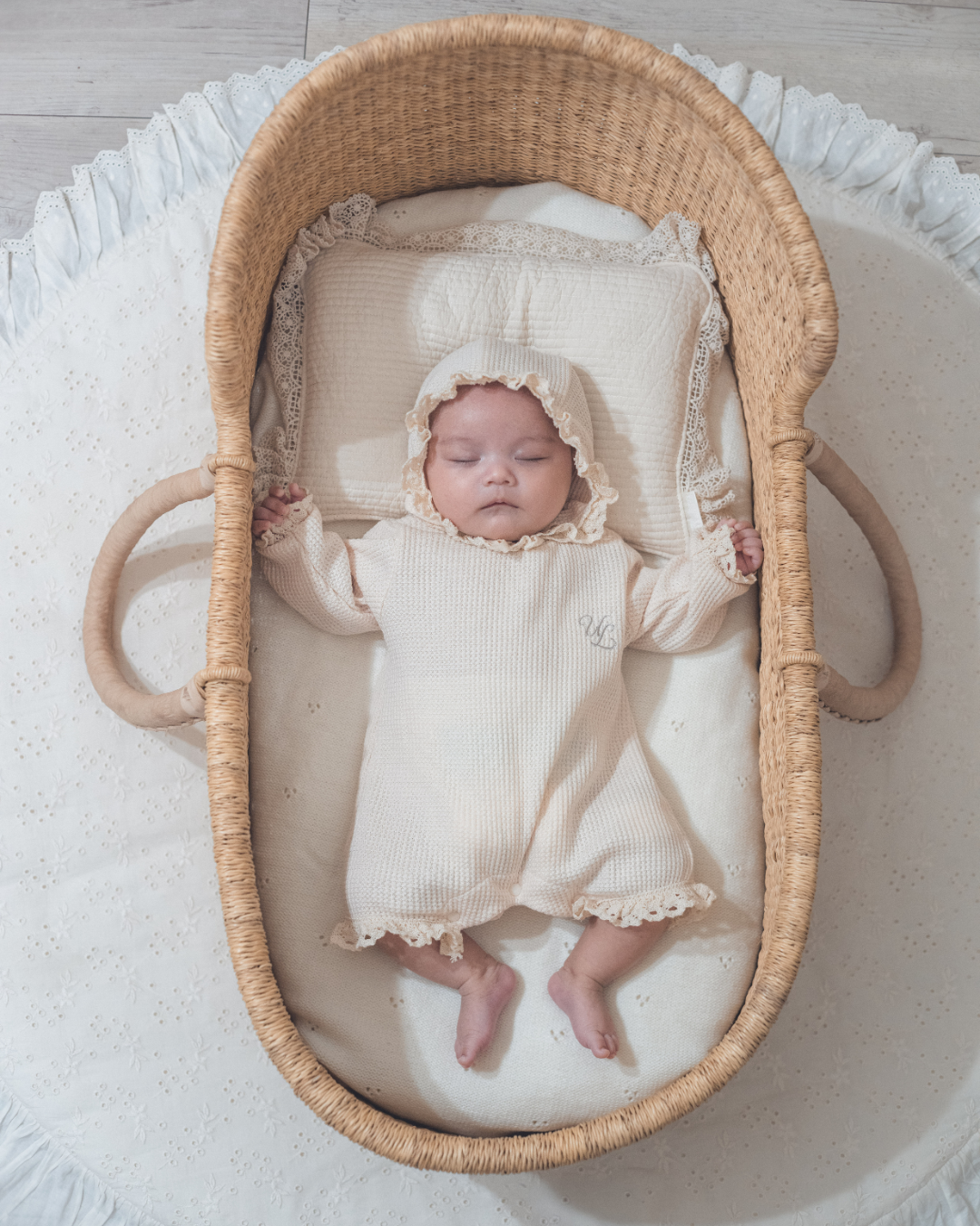 【新作 7日(金) 10:00 販売】UL ORIGINAL：ニューボーンワッフルロンパース