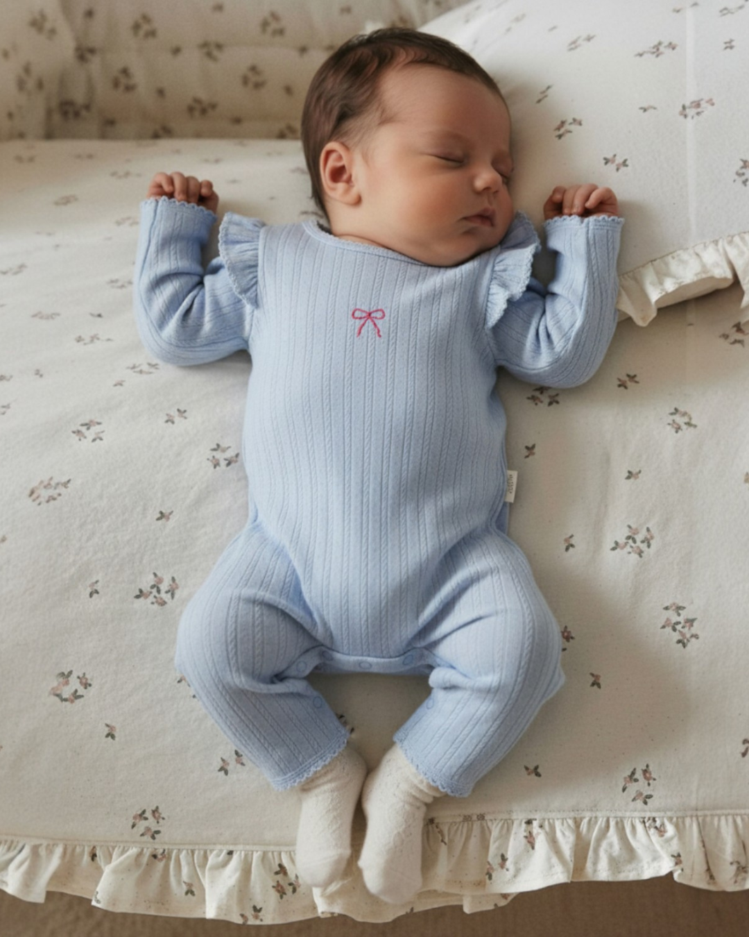 【新作 26日(金) am10:00販売】刺繍フリルスリーブ リブロンパース