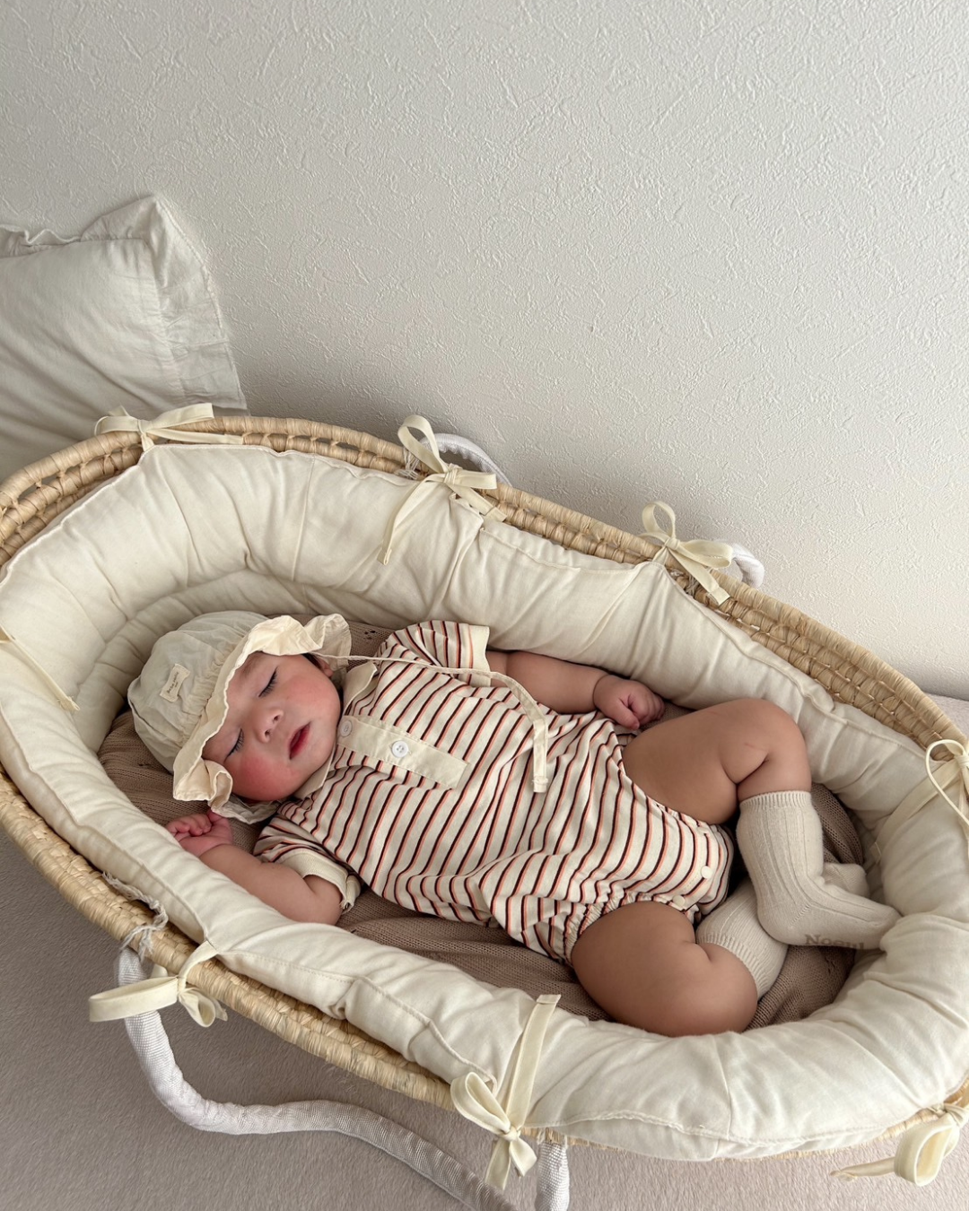 【新作20日(金) 10:00販売】コットンボーダー襟付きロンパース