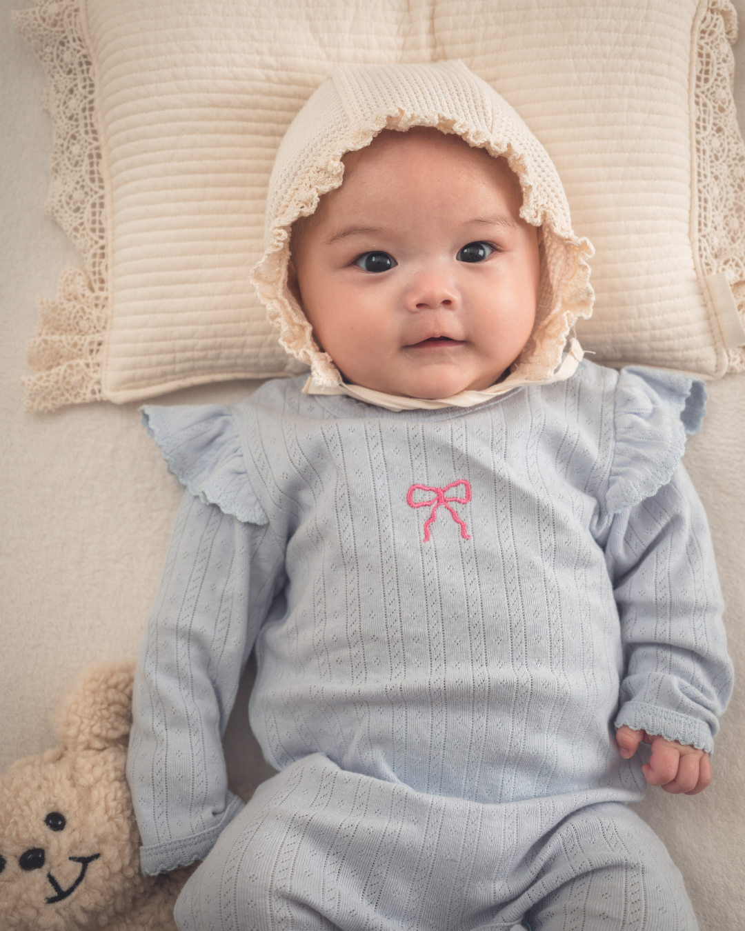 刺繍フリルスリーブ リブロンパース