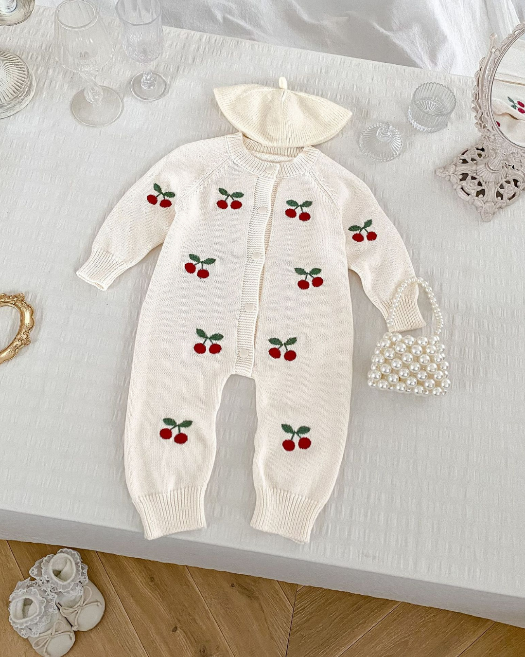 【新作】チェリーニットカバーオール