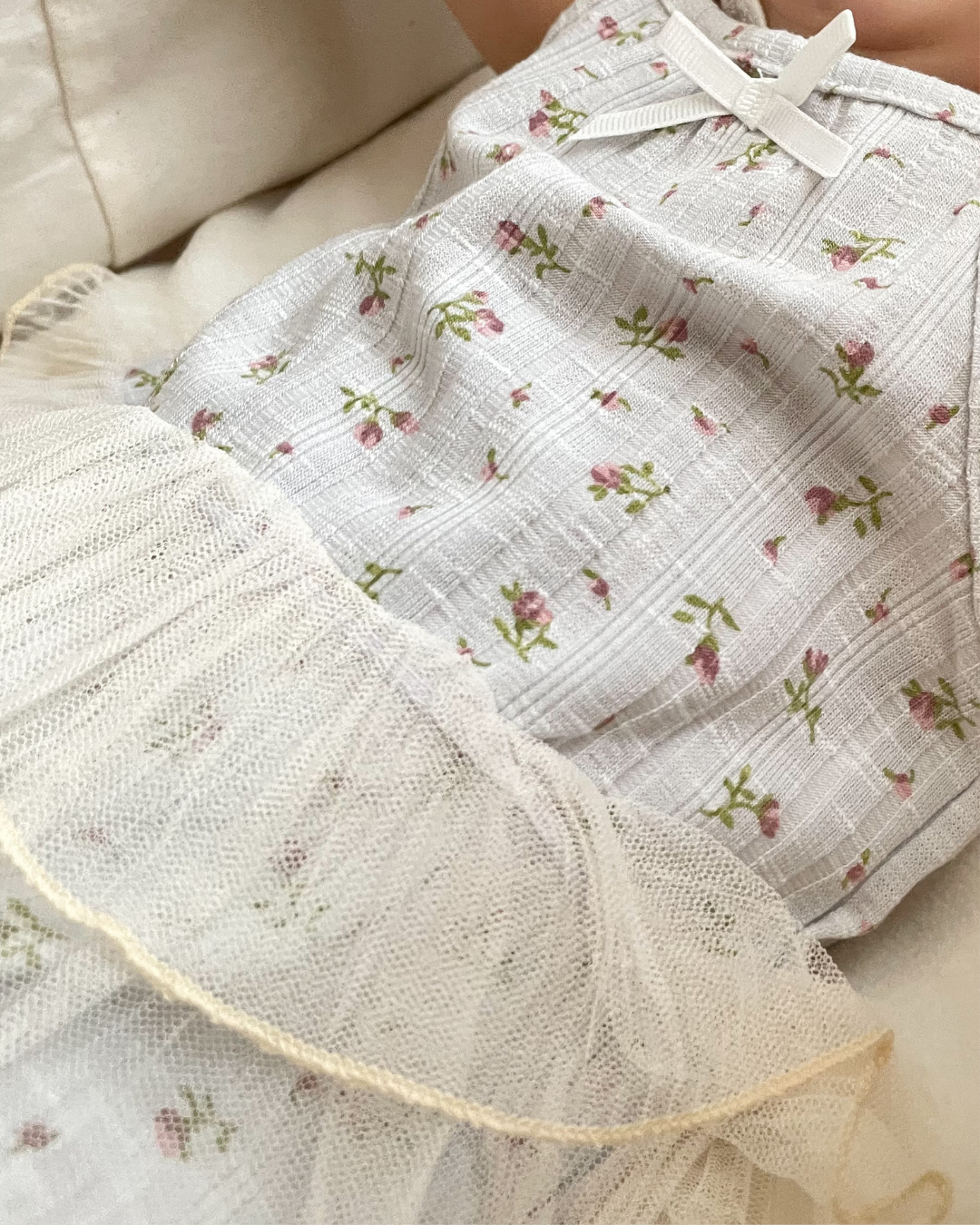 【新作】フラワーリボンチュールロンパース