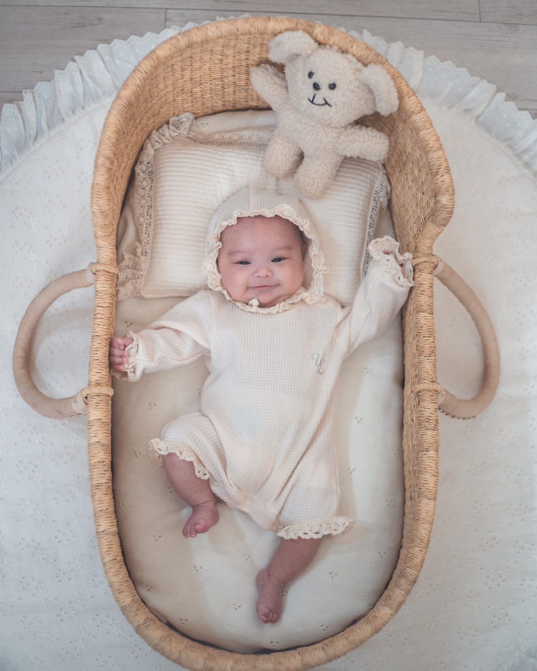 【新作 7日(金) 10:00 販売】UL ORIGINAL：ニューボーンワッフルロンパース