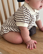 【新作20日(金) 10:00販売】コットンボーダー襟付きロンパース