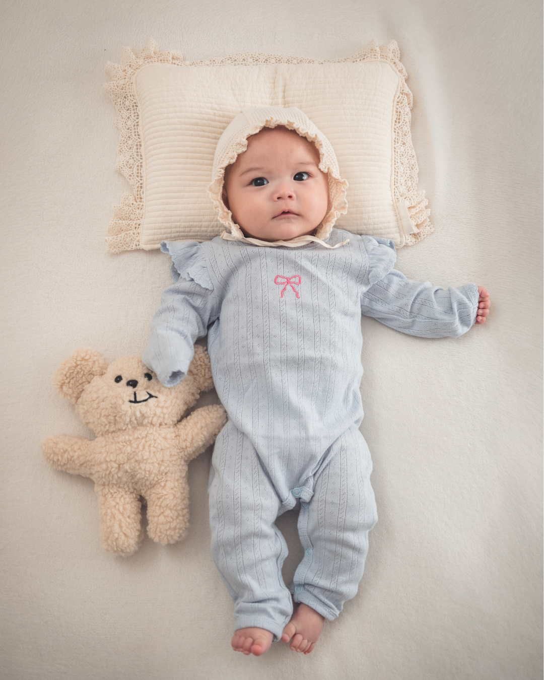 刺繍フリルスリーブ リブロンパース