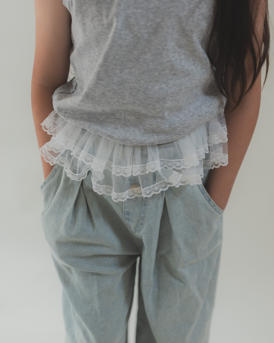 【SALE】チュールフリルノースリーブトップス