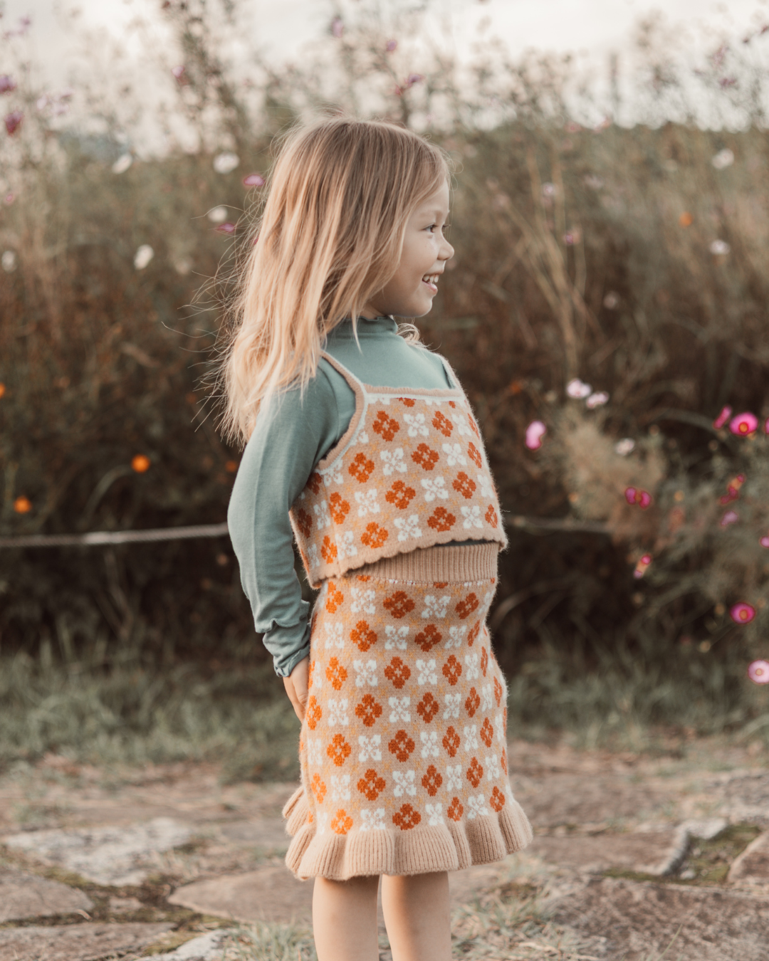 レトロフラワーニットキャミワンピースセット