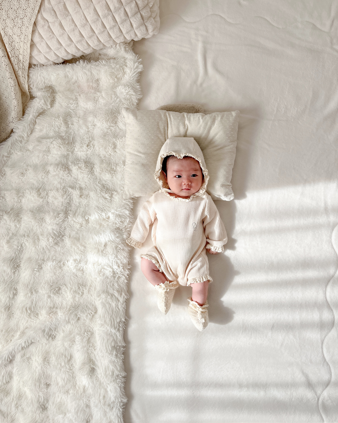 【新作 7日(金) 10:00 販売】UL ORIGINAL：ニューボーンワッフルロンパース