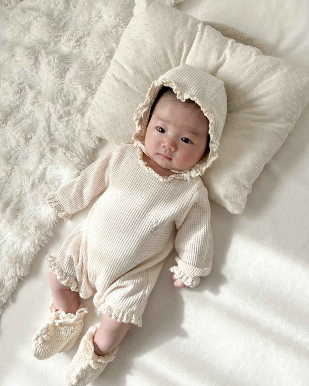 【新作 7日(金) 10:00 販売】UL ORIGINAL：ニューボーンワッフルロンパース