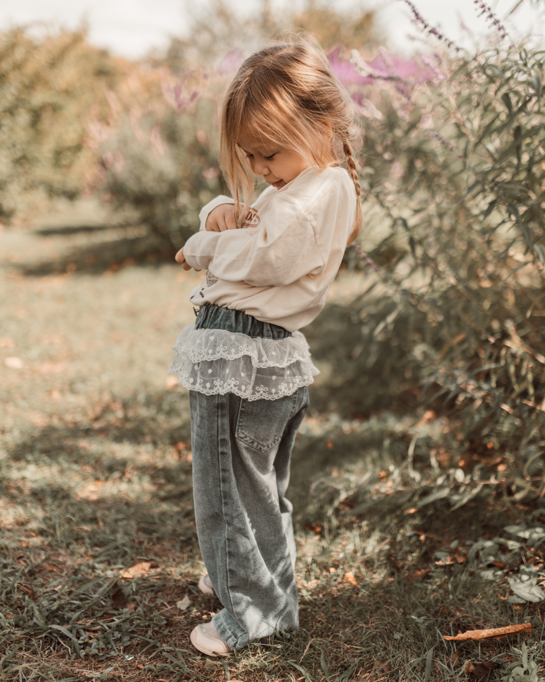 レースヘムデニムパンツ