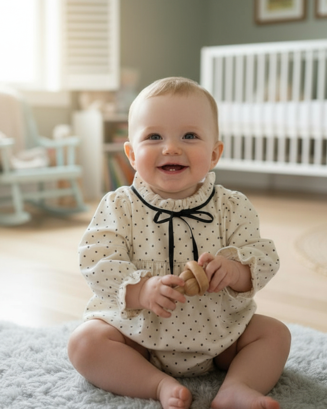 【新作】プチドットフリルロンパース