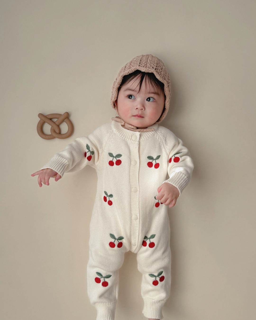 【新作】チェリーニットカバーオール