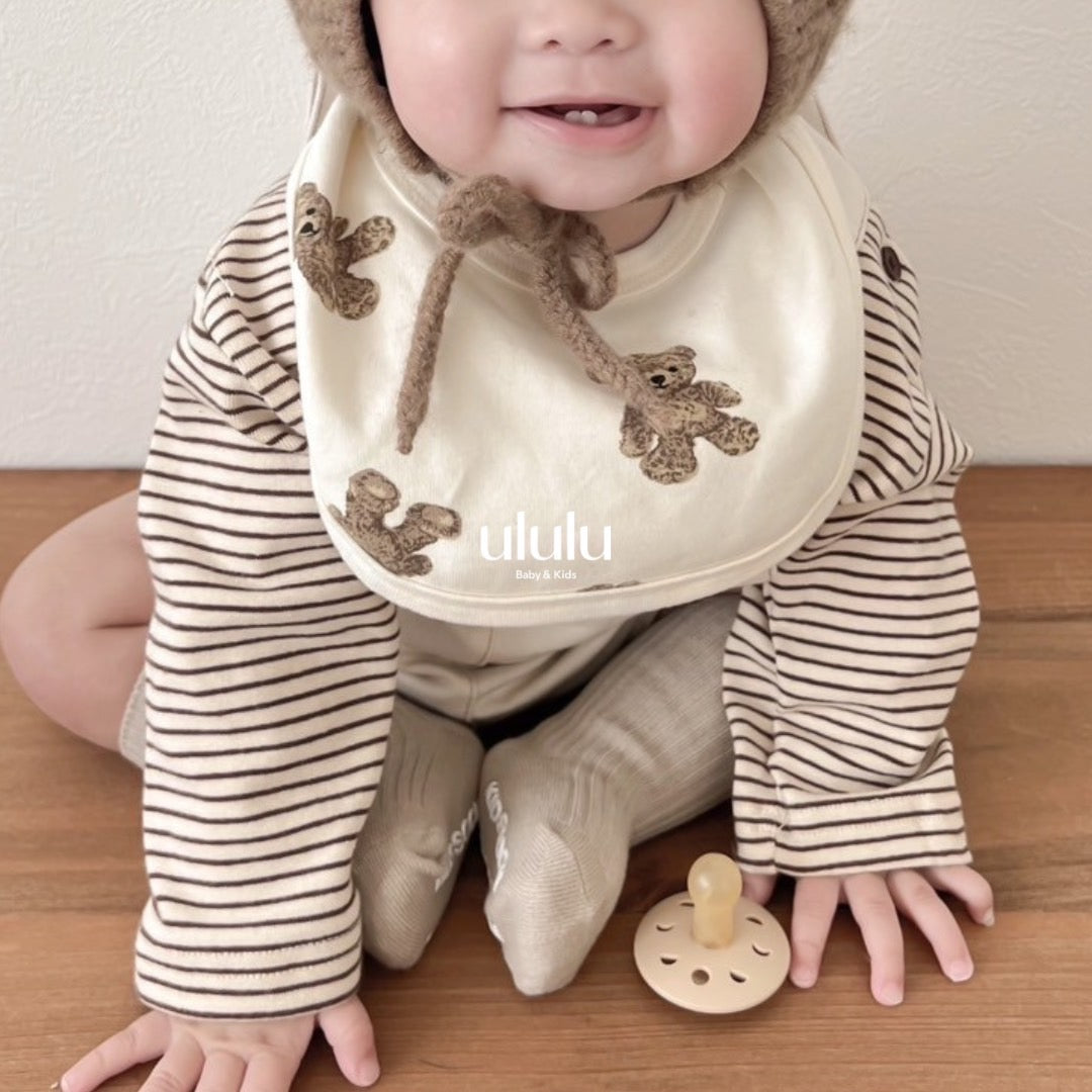 U´•ﻌ•`U キラキラくまちゃん ラグランロンパース ベージュ coeur a coeur 》2024 SPRING COLLECTION