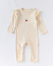 【新作 26日(金) am10:00販売】刺繍フリルスリーブ リブロンパース