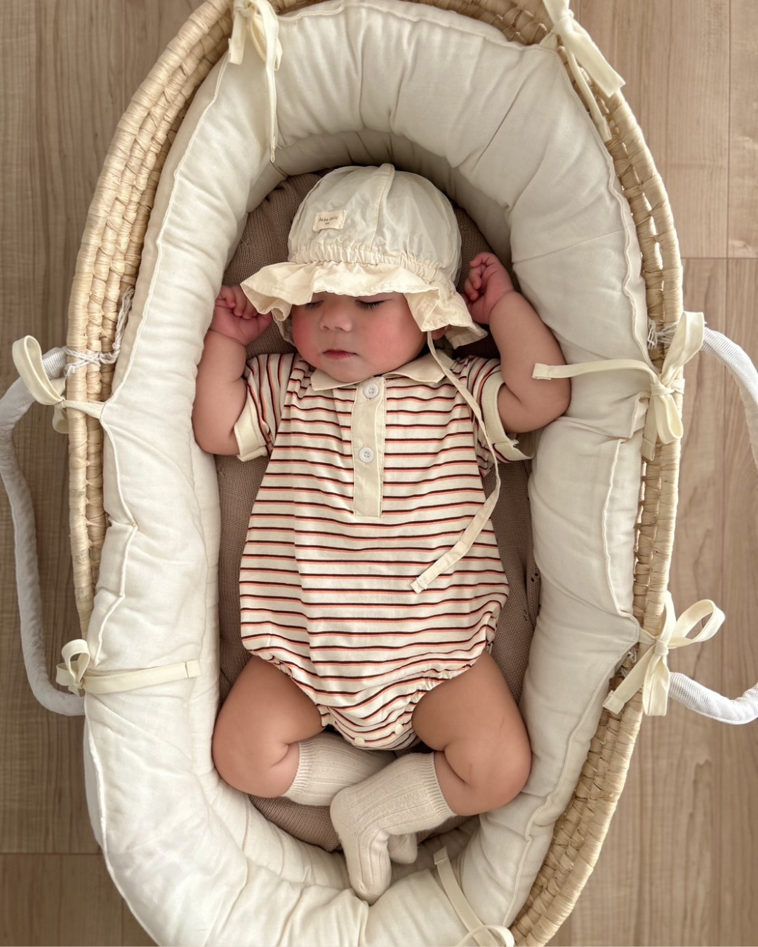 【新作20日(金) 10:00販売】コットンボーダー襟付きロンパース