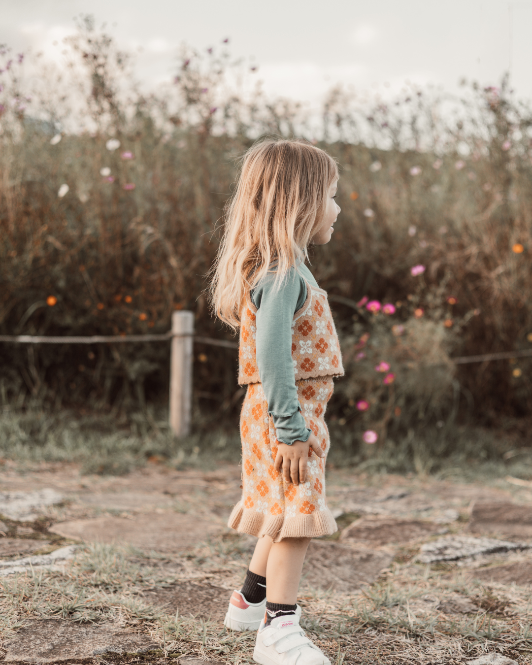 レトロフラワーニットキャミワンピースセット