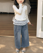 レースヘムデニムパンツ