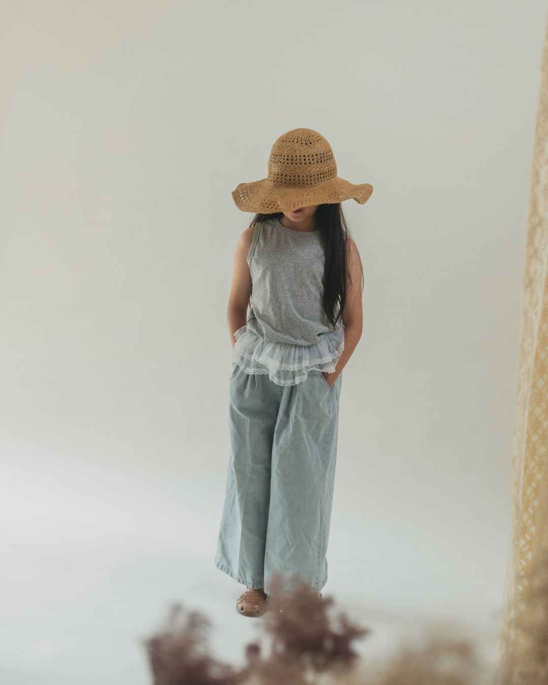【SALE】チュールフリルノースリーブトップス