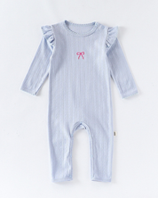 【新作 26日(金) am10:00販売】刺繍フリルスリーブ リブロンパース