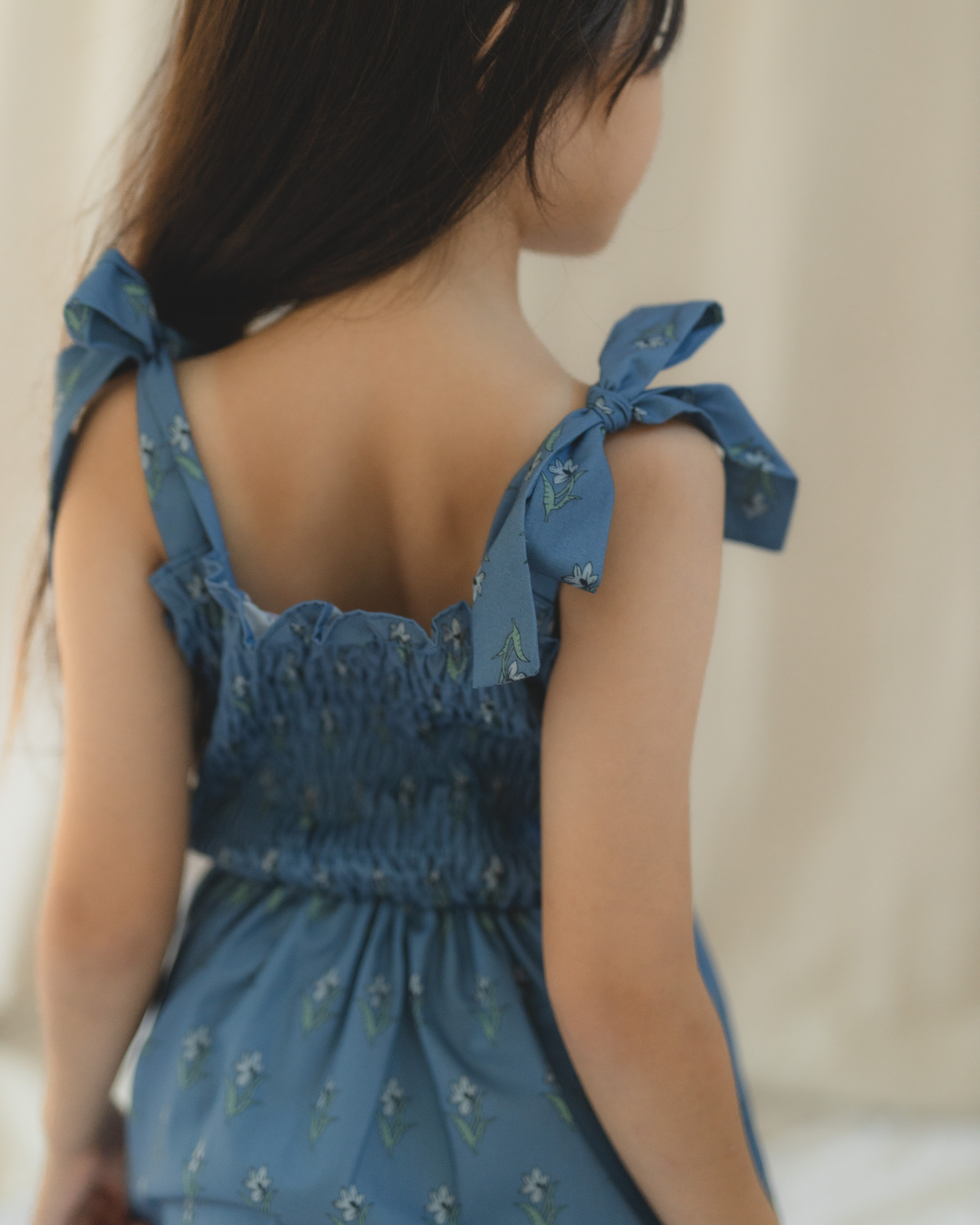 【SALE】花柄リボンショルダーシャーリングワンピース