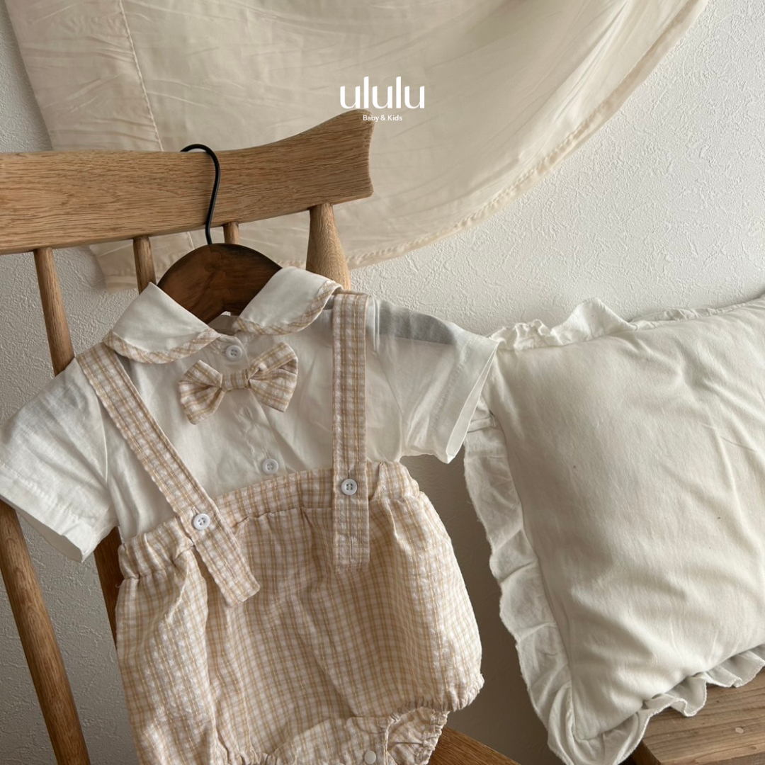 【SALE】蝶ネクタイ付きチェックロンパース