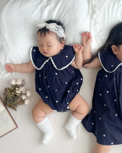 【新作 10日(金) 10:00販売】ハート刺繍セーラーカラーロンパース