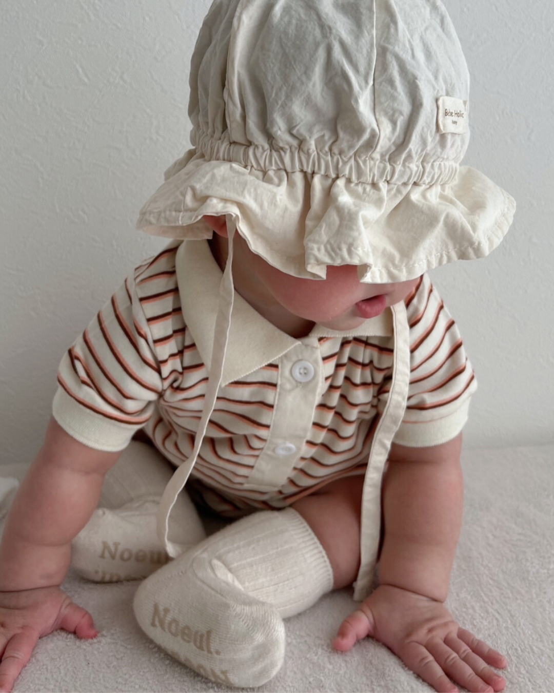 【新作20日(金) 10:00販売】コットンボーダー襟付きロンパース