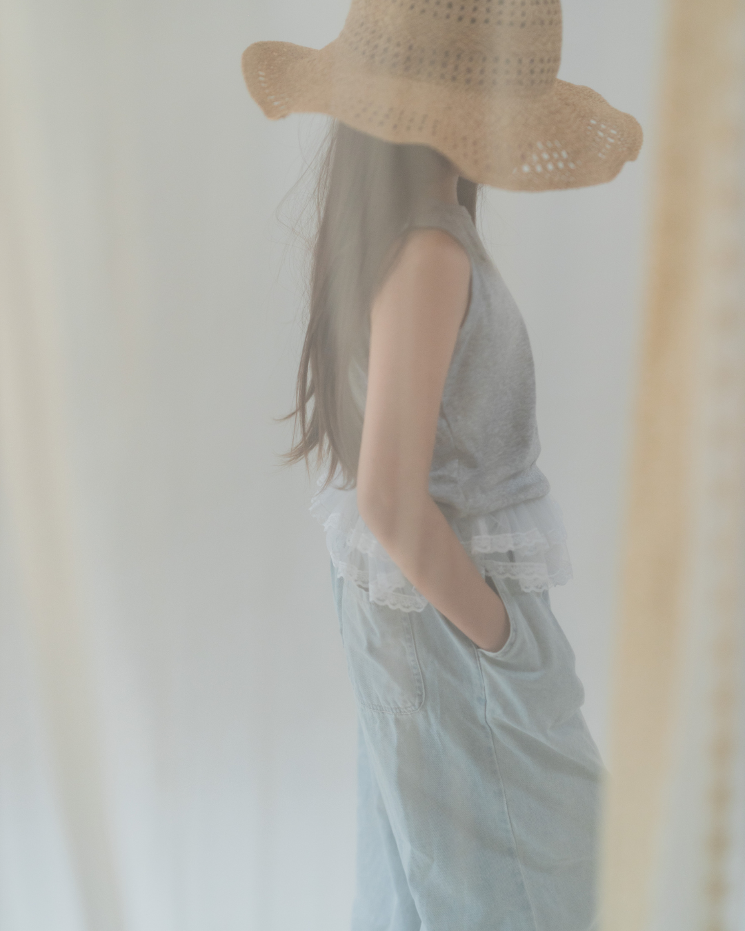【SALE】チュールフリルノースリーブトップス