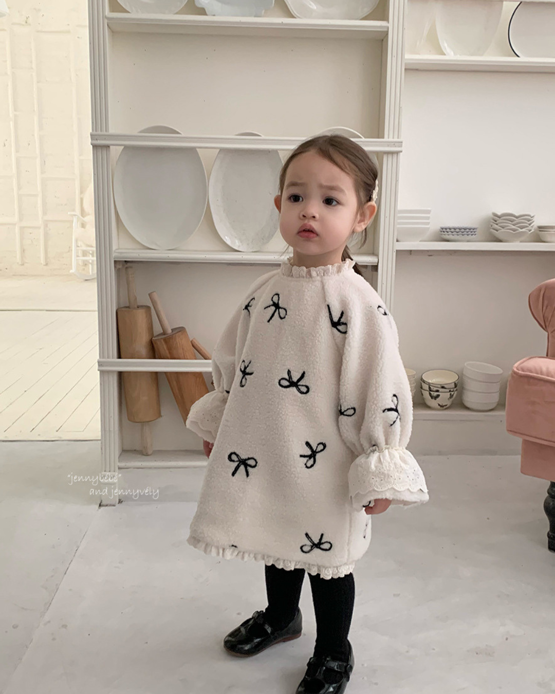 【新作】リボンフロッキーフリルスリーブワンピース