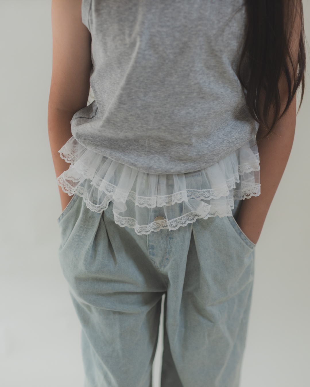 【SALE】チュールフリルノースリーブトップス