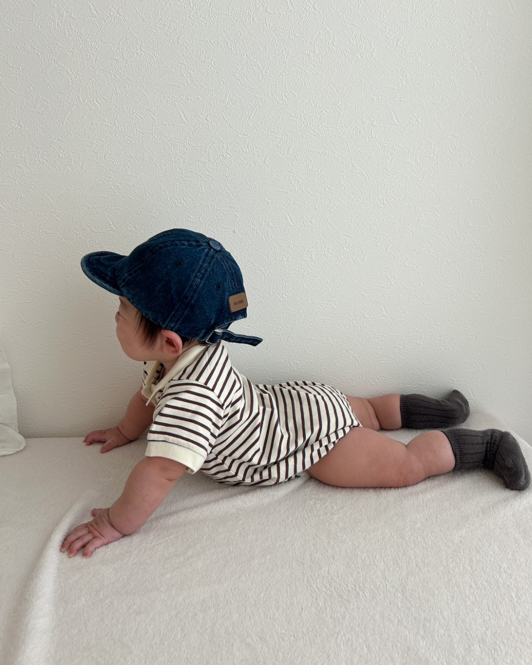 【新作20日(金) 10:00販売】コットンボーダー襟付きロンパース