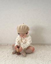 【新作 26日(金) am10:00販売】リボンカラー コットンロンパース