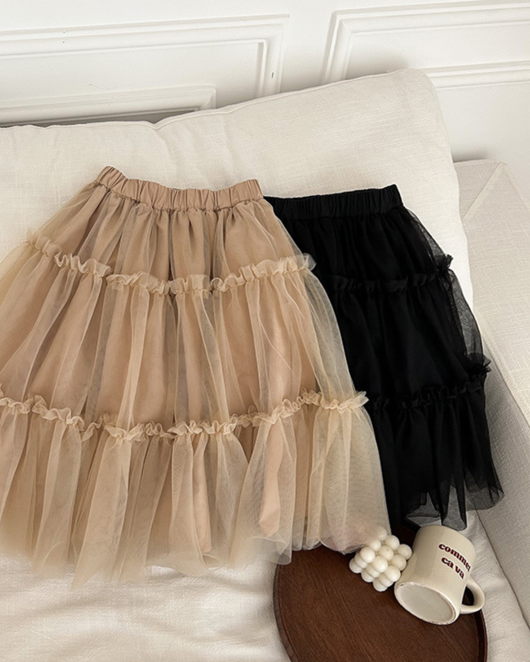 チュールフリルロングスカート