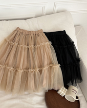 チュールフリルロングスカート