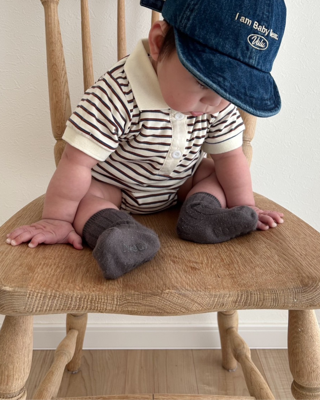 【新作20日(金) 10:00販売】コットンボーダー襟付きロンパース