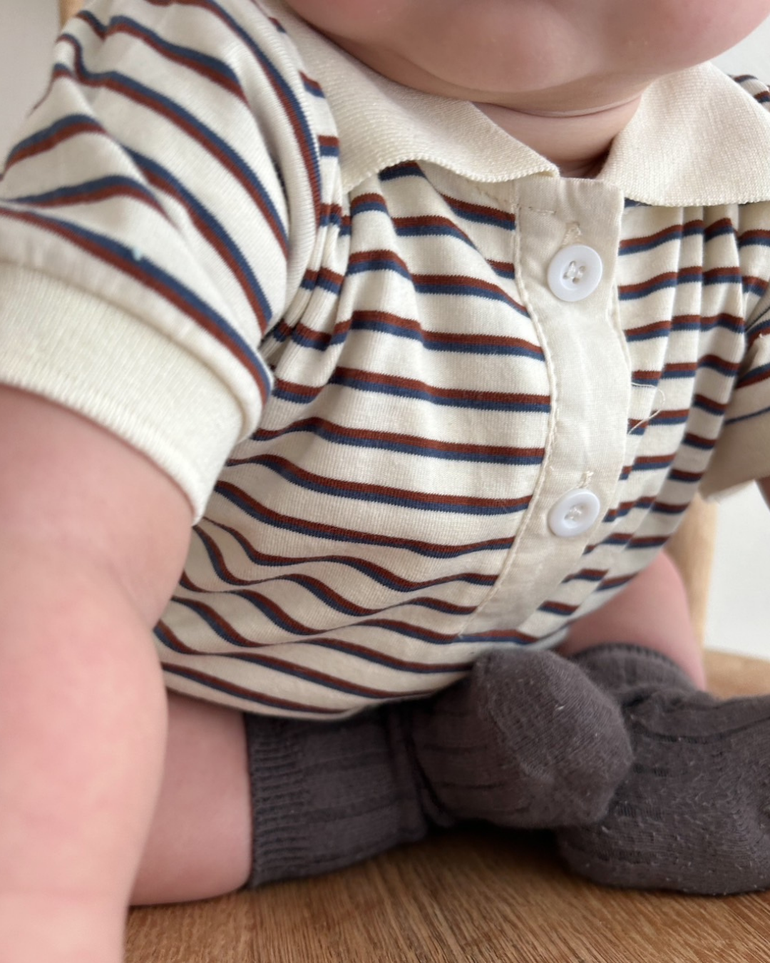 【新作20日(金) 10:00販売】コットンボーダー襟付きロンパース