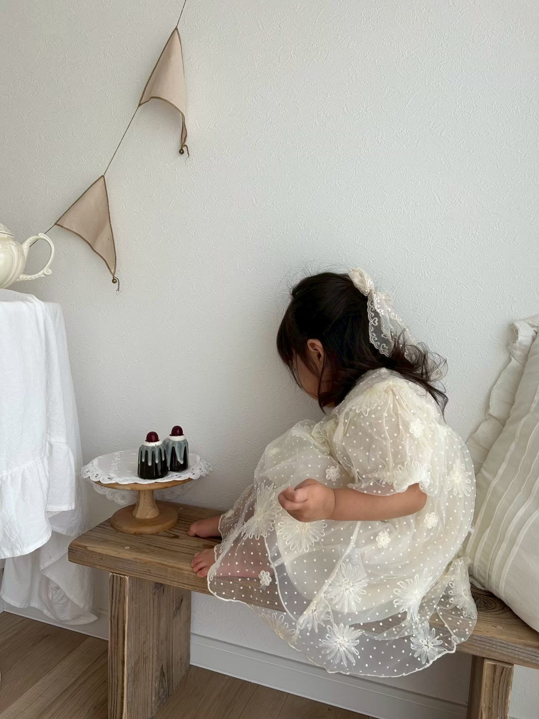 フラワー刺繍チュールドレス