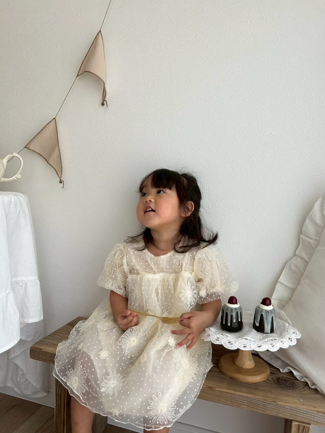 フラワー刺繍チュールドレス