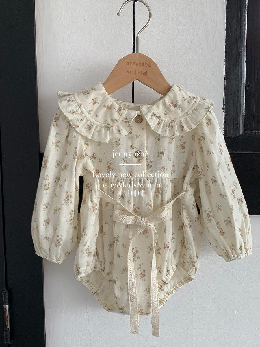 【新作20日(金) 10:00販売】プティフラワー レースカラーロンパース