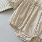 【予約】フラワー刺繍襟ドットロンパース