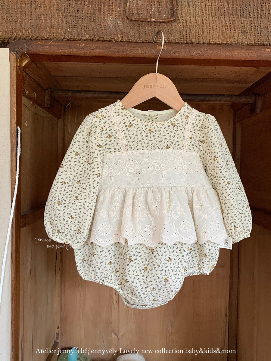 【新作 6日(金) 10:00販売】フラワーレースペプラムロンパース