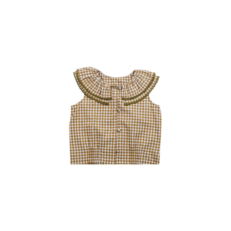 【SALE】ナチュラルガーリー ギンガムノースリーブトップス