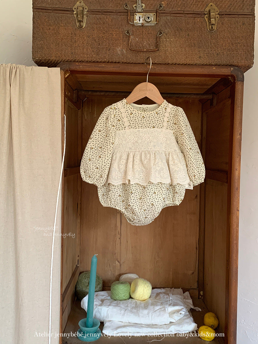 【新作 6日(金) 10:00販売】フラワーレースペプラムロンパース