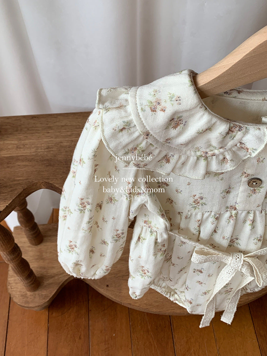 【新作20日(金) 10:00販売】プティフラワー レースカラーロンパース