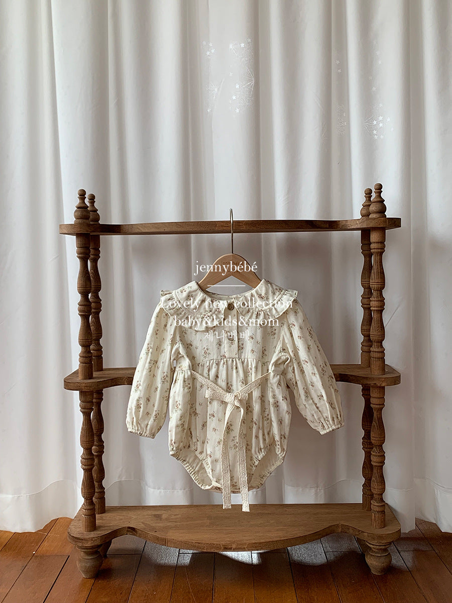 【新作20日(金) 10:00販売】プティフラワー レースカラーロンパース