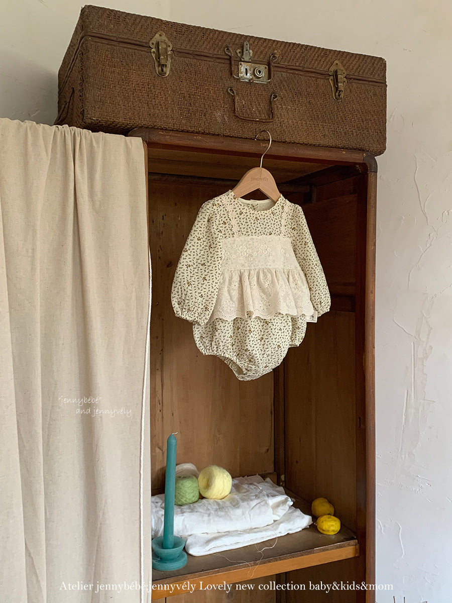 【新作 6日(金) 10:00販売】フラワーレースペプラムロンパース