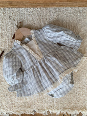 【新作】レーストリム チェックフリルロンパース